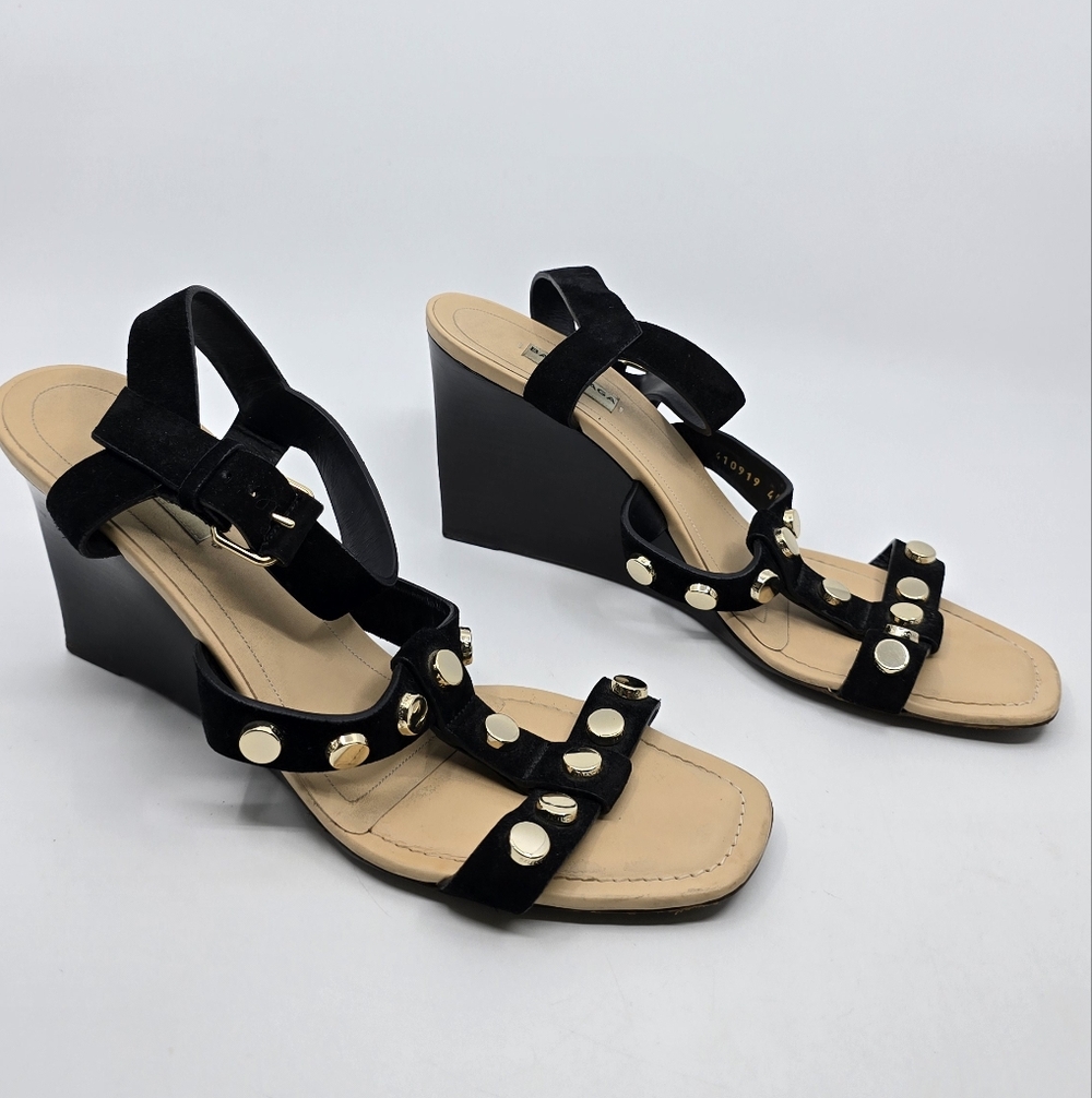 Balenciaga Leather Studded Accent T-Strap Sandals - Picture 4 of 16